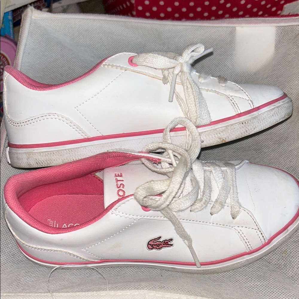 Lacoste White Sneakers with Pink Trim